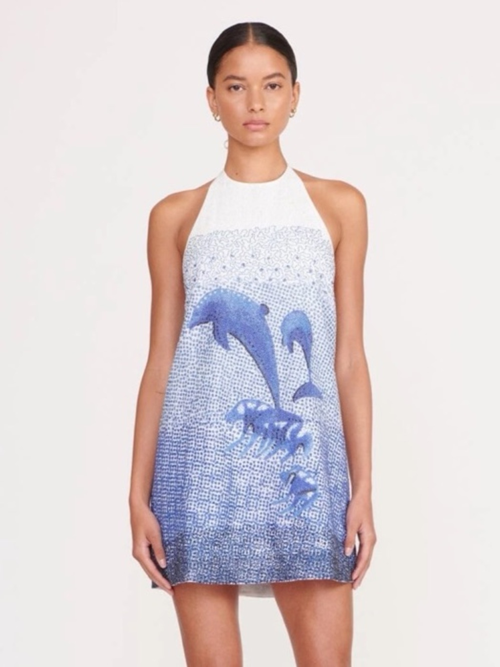 Staud Small Swimming Dolphins Beaded Dress Halter Mini